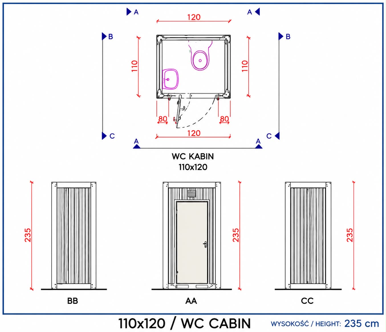 Kontener sanitarny WC - POJEDYNCZA TOALETA GOTOWA DO PODŁĄCZENIA - Antracyt