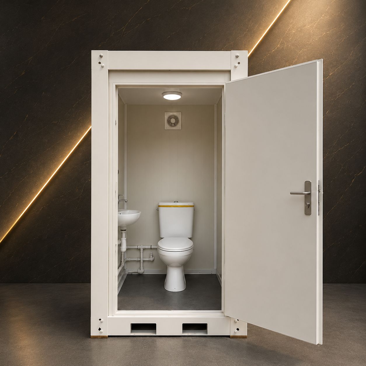 Kontener sanitarny WC - POJEDYNCZA TOALETA GOTOWA DO PODŁĄCZENIA - RAL 9002