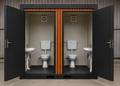 Kontener sanitarny WC+WC czarny z lamelami drewnopodobnymi - widok wnętrza
