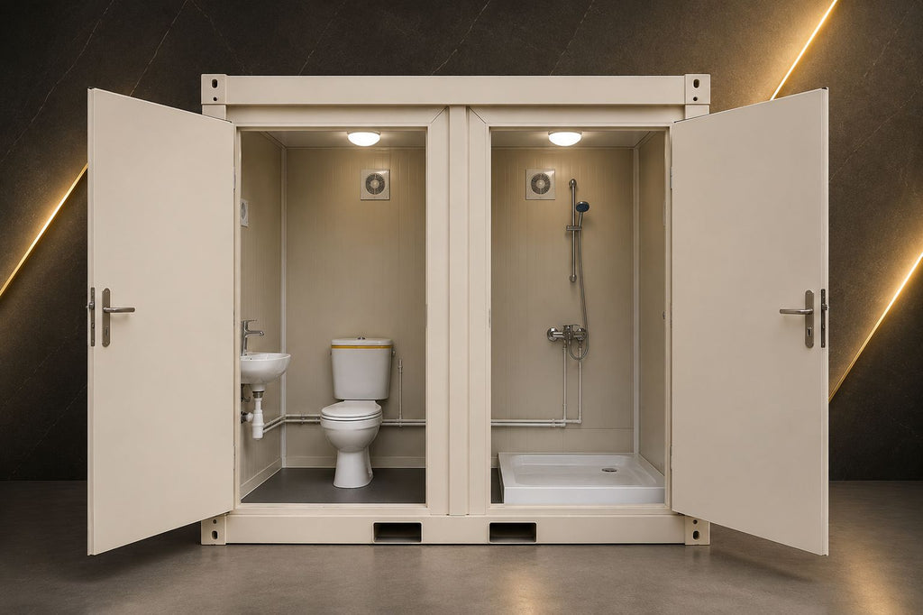 Kontener sanitarny WC z prysznicem biały - widok zewnętrzny | SD Pol