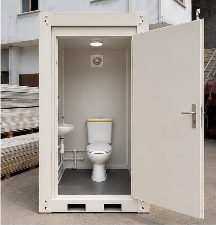 Kontener sanitarny WC - POJEDYNCZA TOALETA GOTOWA DO PODŁĄCZENIA - RAL 9002