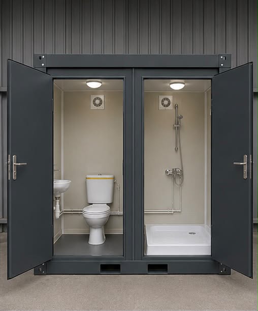 Kontener sanitarny WC+Prysznic - KONTENER TOALETOWY Z KABINĄ PRYSZNICOWĄ GOTOWY DO PODŁĄCZENIA - Antracyt