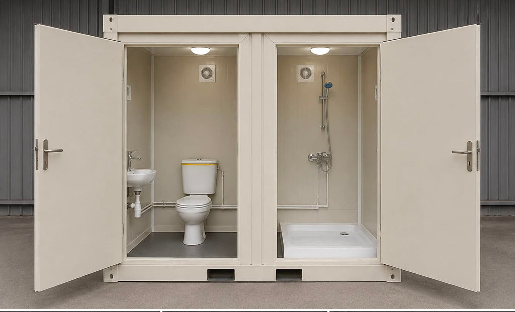 Kontener sanitarny WC+Prysznic - KONTENER TOALETOWY Z KABINĄ PRYSZNICOWĄ GOTOWY DO PODŁĄCZENIA - RAL 9002
