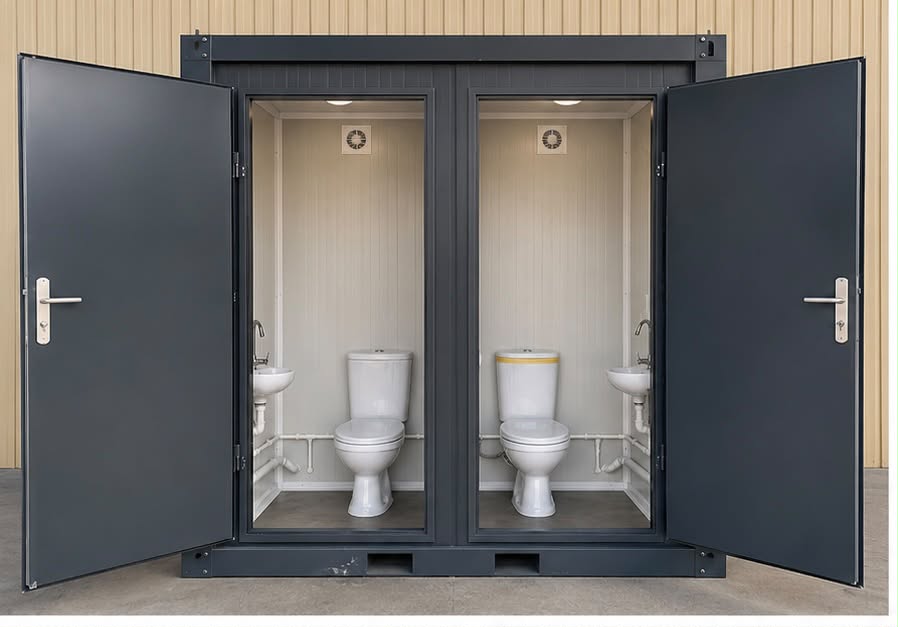 Kontener sanitarny WC+WC - KONTENER TOALETOWY 2-STANOWISKOWY GOTOWY DO PODŁĄCZENIA - Antracyt