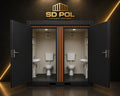 Kontener sanitarny WC+WC czarny z lamelami drewnopodobnymi - front | SD Pol